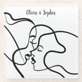 ラインアートパーソナライズされたレズビアン ガラスコースター