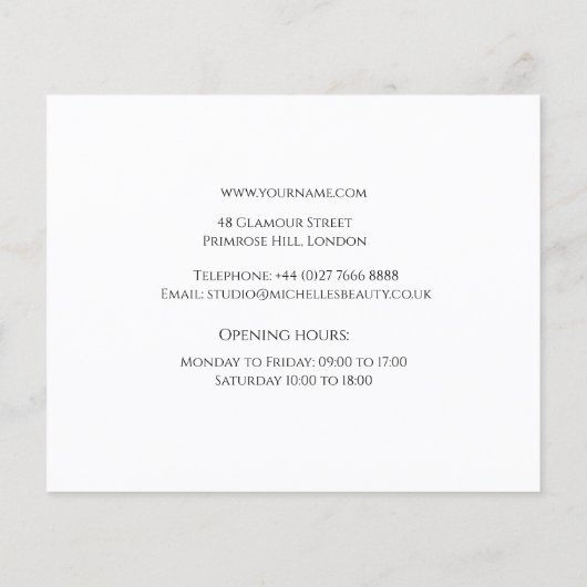 ラインアートファッションメイクアップ、メイクアップアーティストブランディング チラシ (裏面)