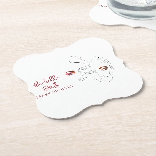 ラインアートファッションメイクアップ、メイクアップアーティストブランディング ペーパーコースター (アングル)