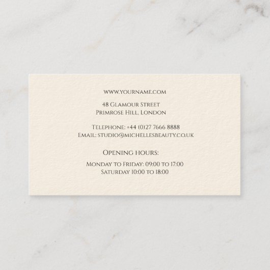 ラインアートファッションメイクアップ、メイクアップアーティストブランディング 名刺 (裏面)