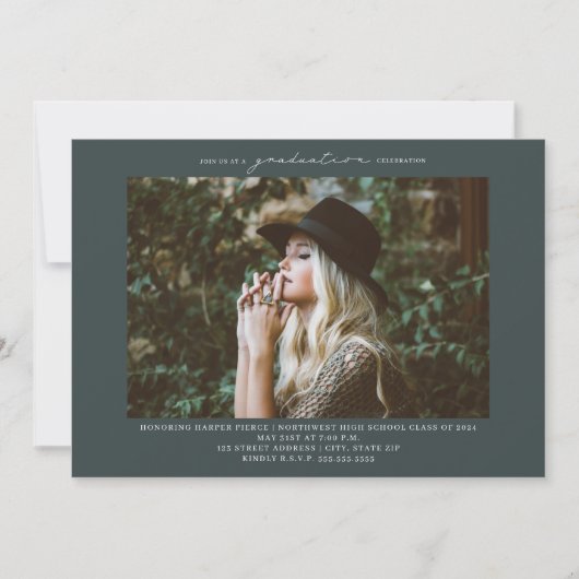 ラインアートフォトエメラルド卒業パーティー招待状 招待状 (正面)