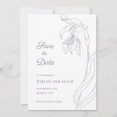 ラインアートフラワーアーチラベンダー日付を保存 招待状 (正面)