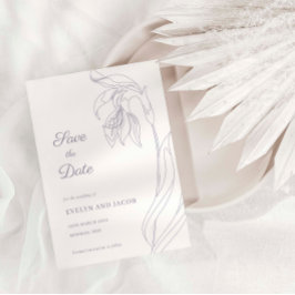 ラインアートフラワーアーチラベンダー日付を保存 招待状