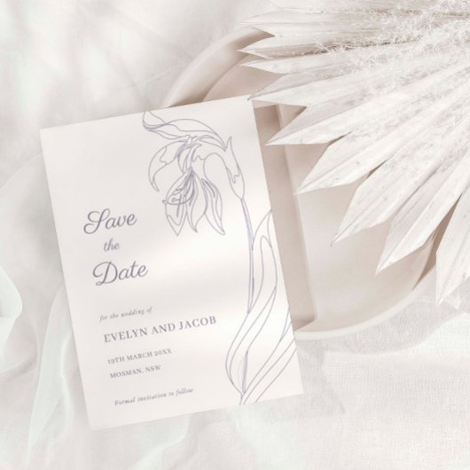 ラインアートフラワーアーチラベンダー日付を保存 招待状