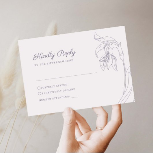 ラインアートフラワーアーチラベンダーRSVP返信カード 出欠カード