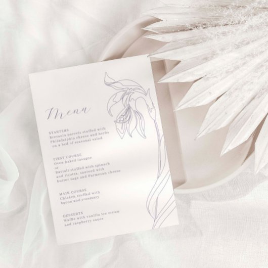 ラインアートフラワーラベンダーメニューカード メニュー