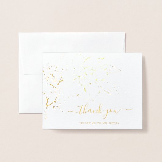 ラインアートフローラエレガントな結婚式ありがとう 箔カード (封筒付き正面)