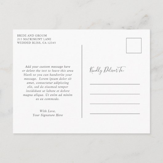 ラインアートフローラエレガントな結婚式日付を保存 案内ポストカード (裏面)