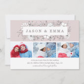 ラインアートフローラフレームほこりっぽいバラ3結婚写真 招待状 (正面)