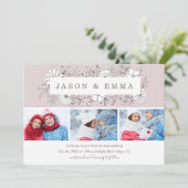 ラインアートフローラフレームほこりっぽいバラ3結婚写真 招待状 (スタンド正面)