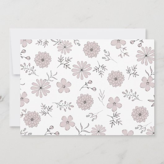 ラインアートフローラフレームほこりっぽいバラ3結婚写真 招待状 (裏面)