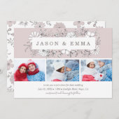 ラインアートフローラフレームほこりっぽいバラ3結婚写真 招待状 (正面/裏面)