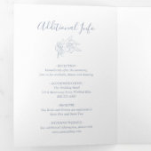 ラインアートフローラ写真ほこりっぽい青エレガントな結婚式 三つ折り招待状 (内部最初)