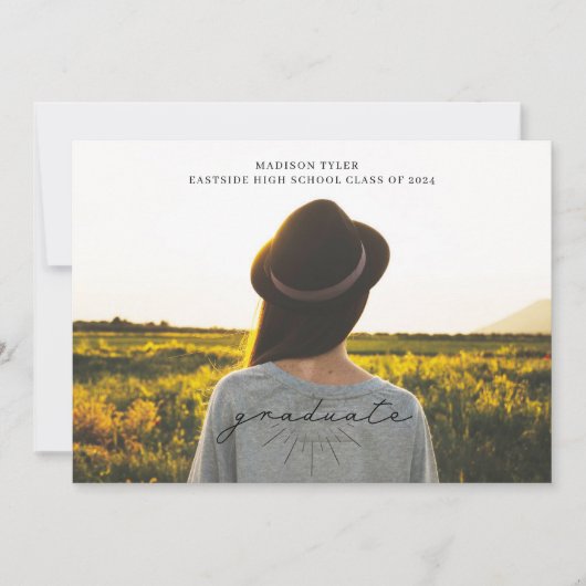 ラインアートブラックスクリプト卒業水平フォト 案内状 (正面)