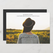 ラインアートブラックスクリプト卒業水平フォト 案内状 (正面/裏面)