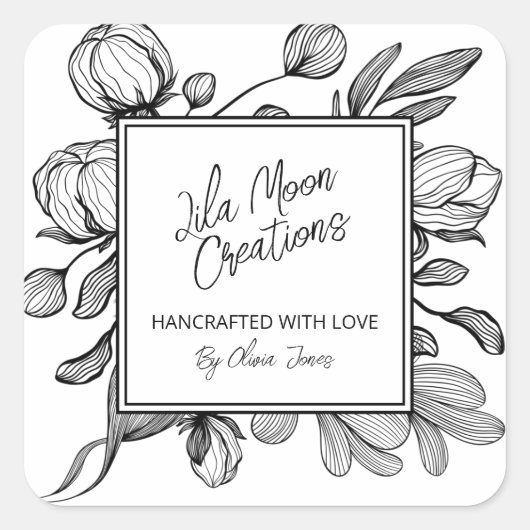 ラインアートホワイトブランディングラベル スクエアシール (正面)