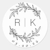 ラインアートボタニカルリース結婚ズモノグラム ラウンドシール (正面)