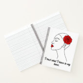 ラインアートポートレートの女性とレッドローズ ノートブック (内部)