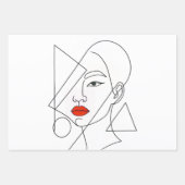 ラインアートポートレートの女性とレッドローズ ラッピングペーパーシート (正面3)