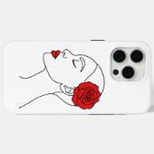 ラインアートポートレートの女性とレッドローズ Case-Mate iPhoneケース (裏面 (横))