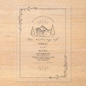 ラインアートマウンテン素朴フローラ結婚ズ アクリル招待状 (正面)