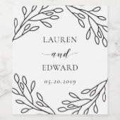 ラインアートモダンの葉のワ結婚インボトルラベル ワインラベル (シングルラベル)