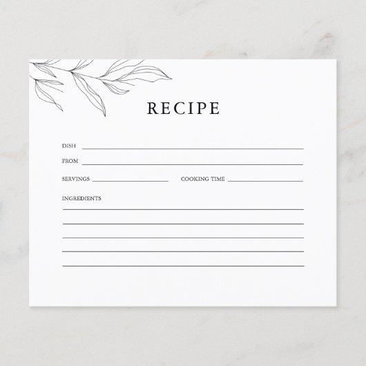 ラインアートリーフブライダルシャワーレシピカード (正面)