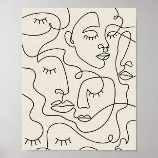 ラインアート多くの顔ポスター ポスター