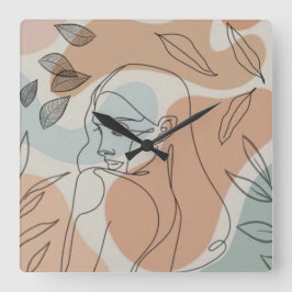 ラインアート女性葉の時計 スクエア壁時計