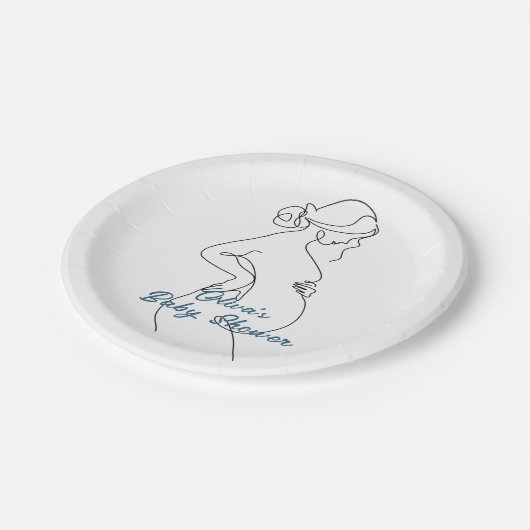 ラインアート妊娠シルエット赤ちゃんシャワー ペーパープレート (アングル)