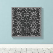 ラインアート抽象芸術オリジナル中央の黒いグレー キャンバスプリント (インサイチュ (ウッドフロア))