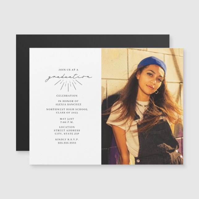 ラインアート磁気卒業パーティフォト招待状 (正面/裏面)