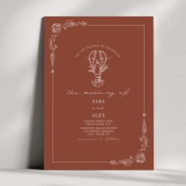 ラインアート素朴テラコッタロブスタービーチ結婚式 招待状