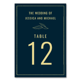 ラインアート葉金ゴールド深いブルーエレガントな結婚式 テーブルナンバー