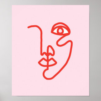 ラインアート顔カラーブロックアートプリント ポスター