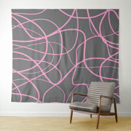 ラインアート：グレー上のピンク タペストリー
