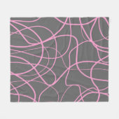 ラインアート：グレー上のピンク フリースブランケット (正面(横))