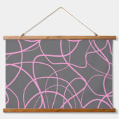 ラインアート：グレー上のピンク 吊り下げ型タペストリー (正面)