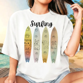 ラインアート ペット サーフィン サーフボード Tシャツ