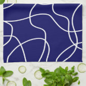 ラインアート：濃い青の白 キッチンタオル (折り畳み)