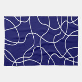ラインアート：濃い青の白 キッチンタオル (横)