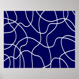 ラインアート：濃い青の白 ポスター