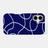 ラインアート：濃い青の白 iPhone 16ケース (裏面横)