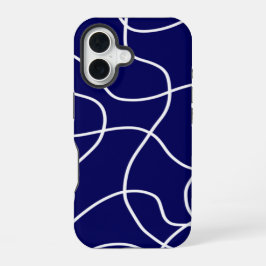ラインアート：濃い青の白 iPhone 16ケース