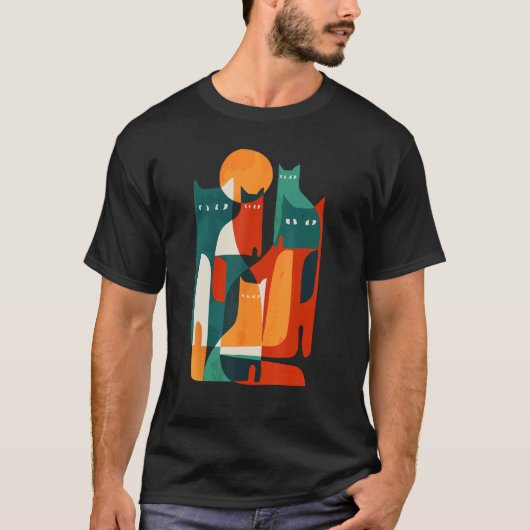 ラインアート 猫 子猫 抽象的 ミニマリスト 動物 L Tシャツ (正面)