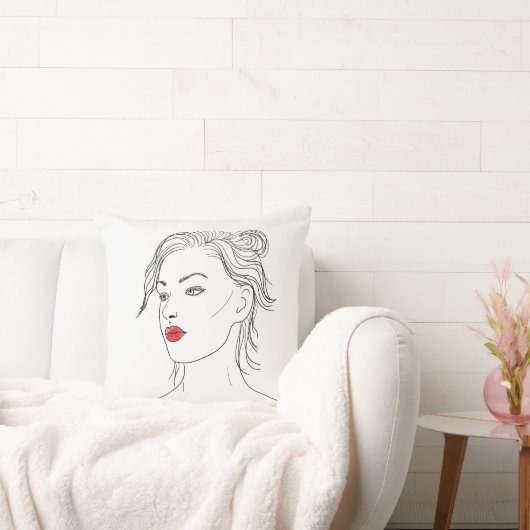ラインアート |赤い口紅の女性 クッション (ソファ)
