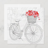 ラインアート 赤い自転車が石畳の通りにあるドローイング シーズンカード (正面/裏面)