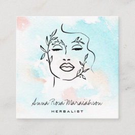 *~*ラインアートQR植物性女性緑 スクエア名刺