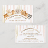 ラインウォーターカラーパターンフォレストアニマルズベビーシッター 名刺 (正面/裏面)