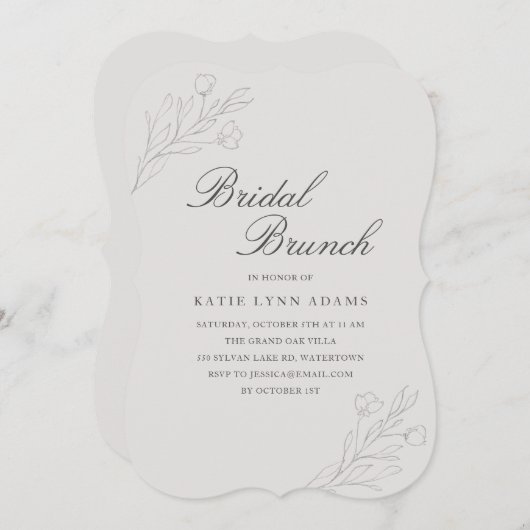 ラインエレガントアートフローラグレイブライダルブランチ 招待状 (正面/裏面)